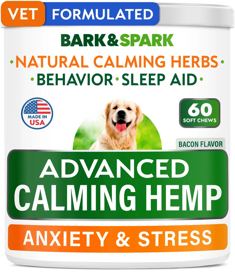 BARK&SPARK Friandises Calmantes Avancées pour Chiens – Chanvre + Mélatonine | 60 bouchées