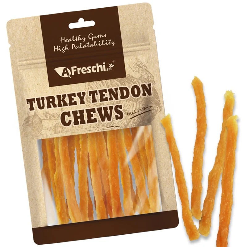 Tendons de Dinde pour Chiens – Origine États-Unis, A Freschi srl, Friandises Saines sans Cuir, Texture Douce, 3,5 oz