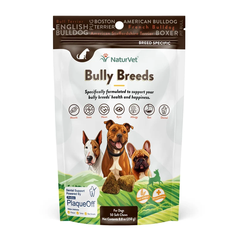 NaturVet Bulldog – Soutien articulaires, digestion et peau pour chiens – Oméga-3, sans blé – 50 gommes