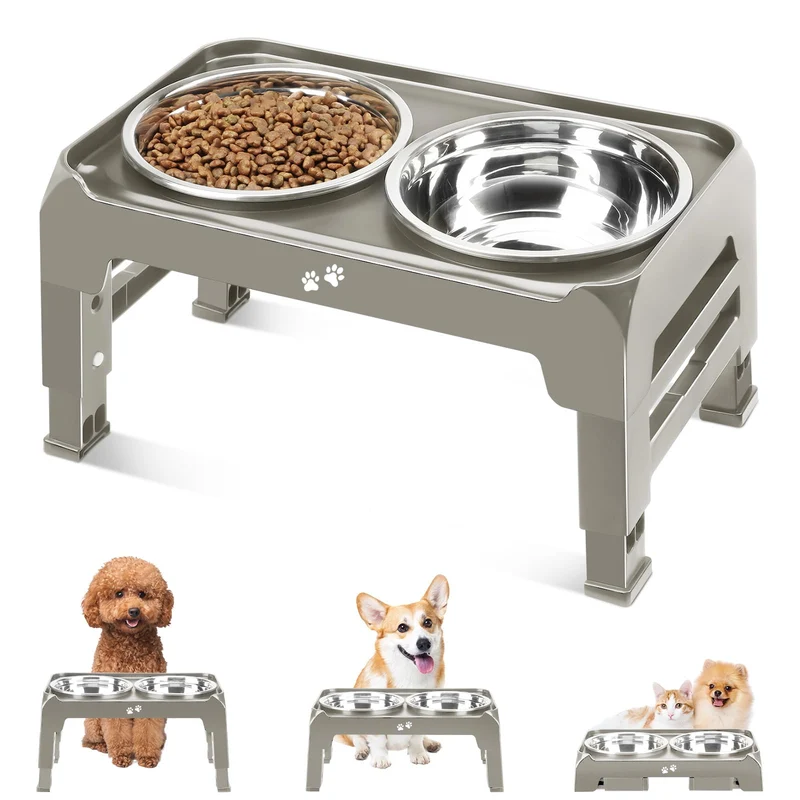 COMESOON – Gamelles Élevées pour Chiens Petits, Hauteur Ajustable 3 Positions (2,75/6/7,5 po), Bols Inox 25oz Anti-Derapant