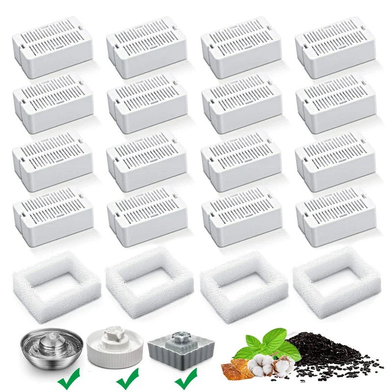 KANCHOU Filtres de remplacement pour fontaine à chat – Pack 16+4 (Carbone + Mousse)