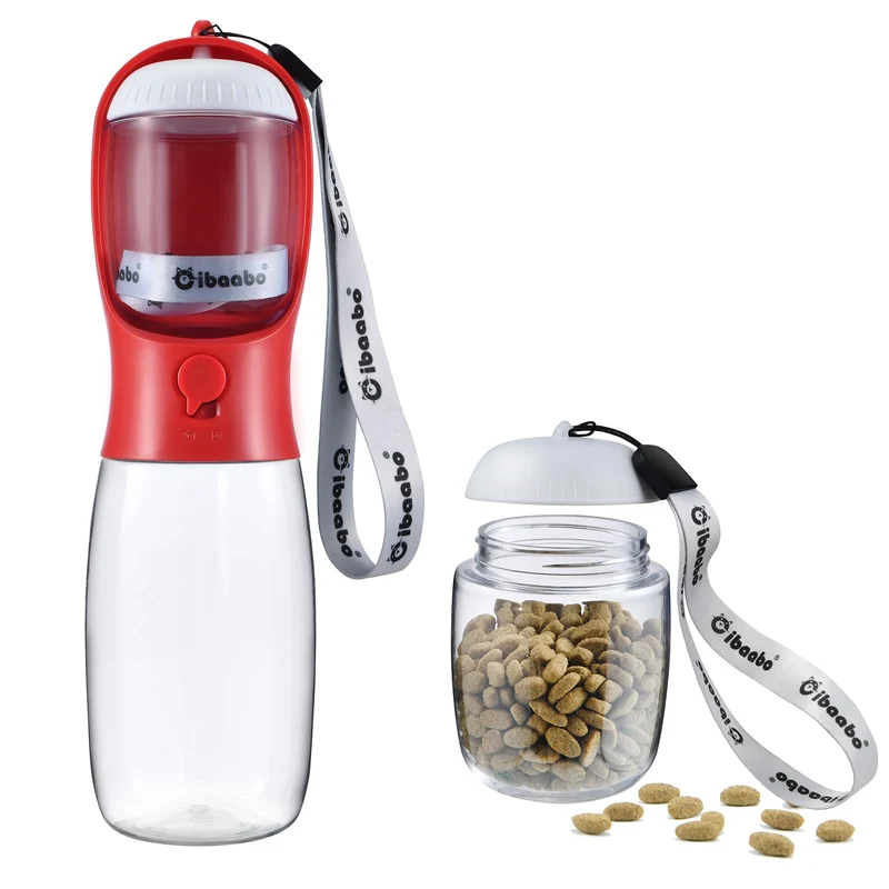 Cibaabo Gourde pour Chien avec Conteneur Nourriture – Distributeur Portable pour Balades et Randonnées
