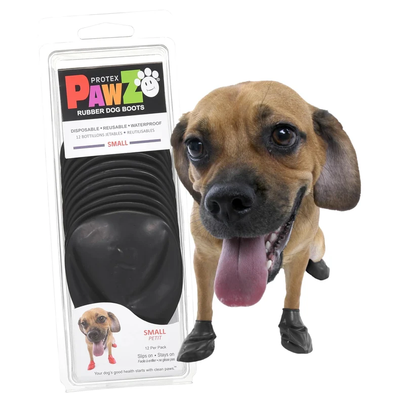 Protex PawZ Bottes en Caoutchouc pour Petites Pattes – Étanches, Antidérapantes, Pack 12 (Noir, 2 à 2,5 pouces)