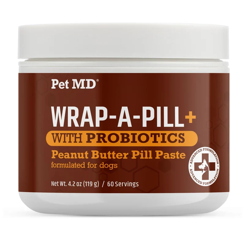 Pet MD Wrap-A-Pill pour chiens – Pâte pour cacher les pilules avec probiotiques (beurre de cacahuète), 4,2 oz