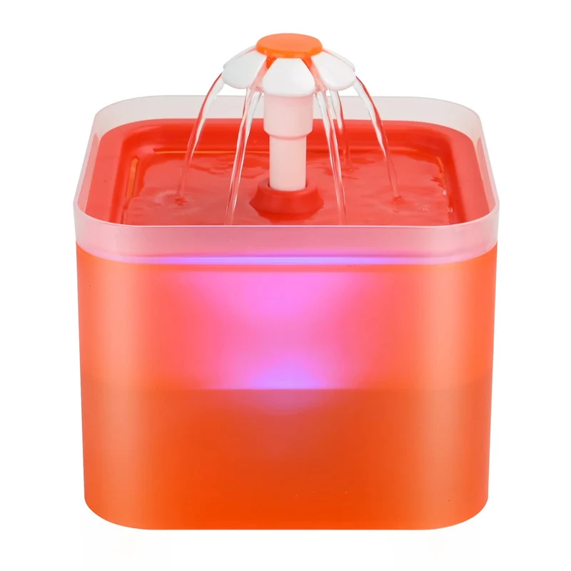Fontaine pour chat AONBOY Orange – Cascade lumineuse DEL, 2L, filtration quadruple et pompe silencieuse
