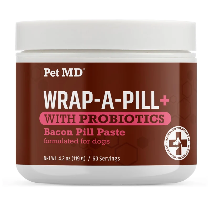 Pet MD Wrap-A-Pill avec Probiotiques pour Chiens – Pâte pour Cacher les Gélules et Friandise au Bacon (4,2 oz)
