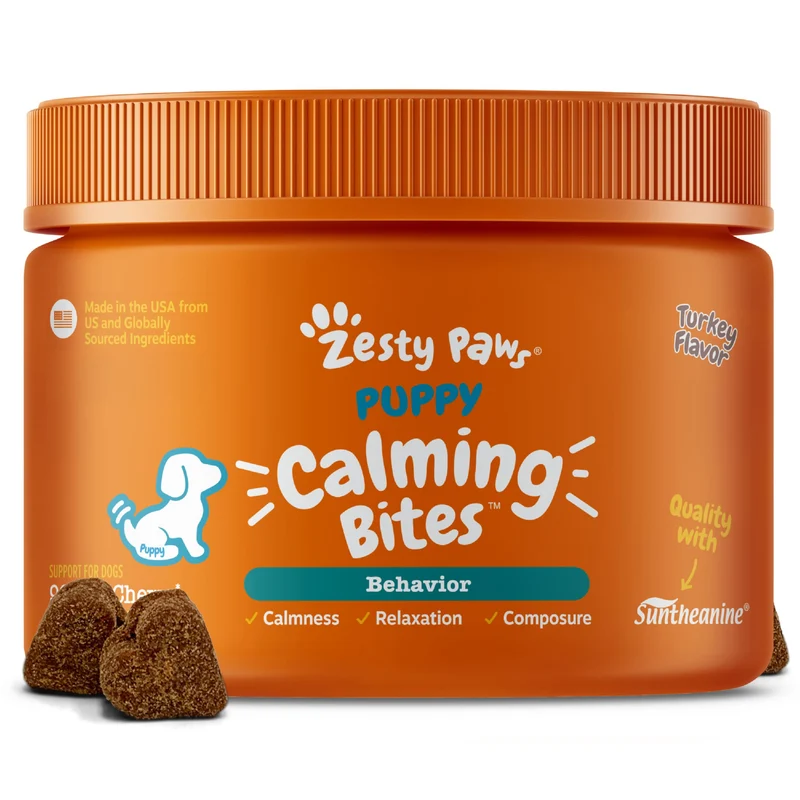 Zesty Paws Friandises Apaisantes pour Chiots – Stress Quotidien, Relaxation et Calme, Saveur Dinde, 90 Bouchées