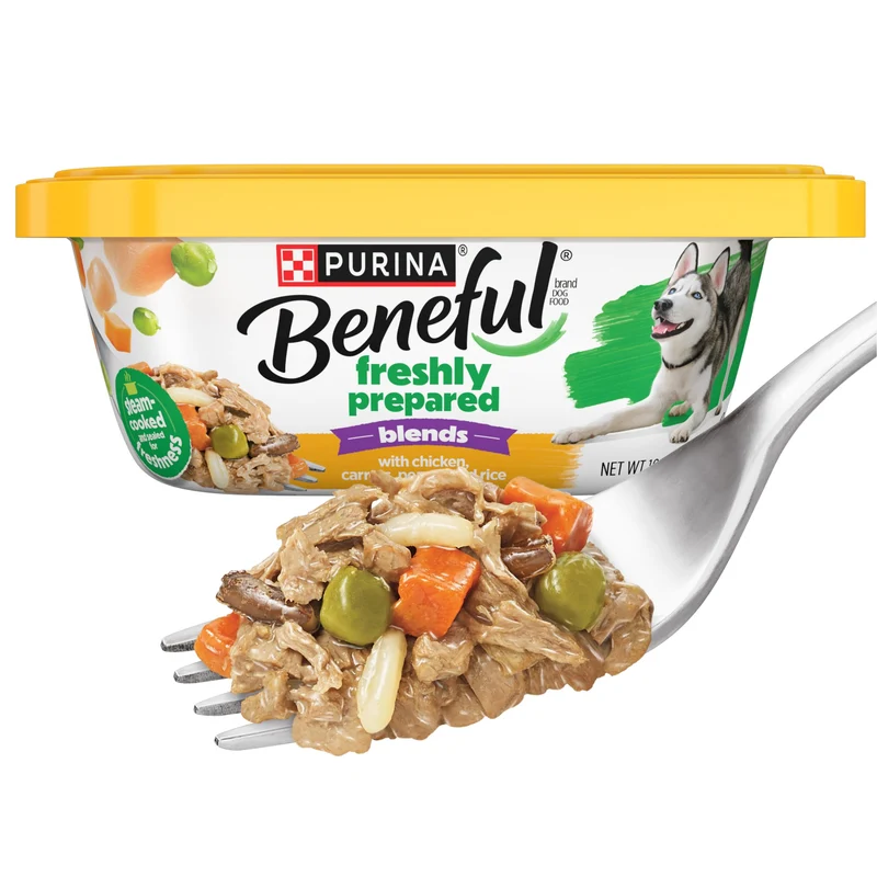 Purina Beneful Freshly Prepared Blends – Aliments Humides pour Chien au Poulet, Carottes, Pois et Riz Sauvage – Lot de 8 Pots 10 oz