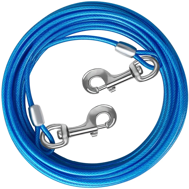HaiYUAN Câble d'attache pour chien – Longe en acier bleu, longueurs 10 à 30 pieds, clips rotatifs, jusqu'à 75 kg