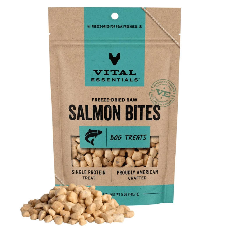 Vital Essentials Bouchées Saumon Lyophilisé pour Chiens – Sans Céréales, 5 oz