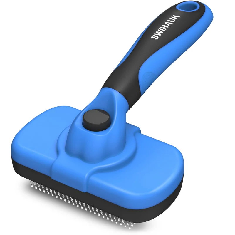 Swihauk Brosse auto-nettoyante – Deshedding doux pour chiens et chats (bleu)
