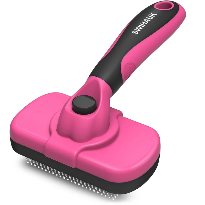 Swihauk Brosse Slicker Auto-Nettoyante pour Chiens et Chats – Dépoussage Doux, Pelage Propre, Accessoire Rose