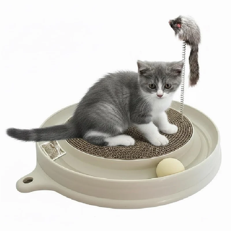 AUOON Jouet Chat 3-en-1 : Grattoir, Piste à Balle et Souris Peluche