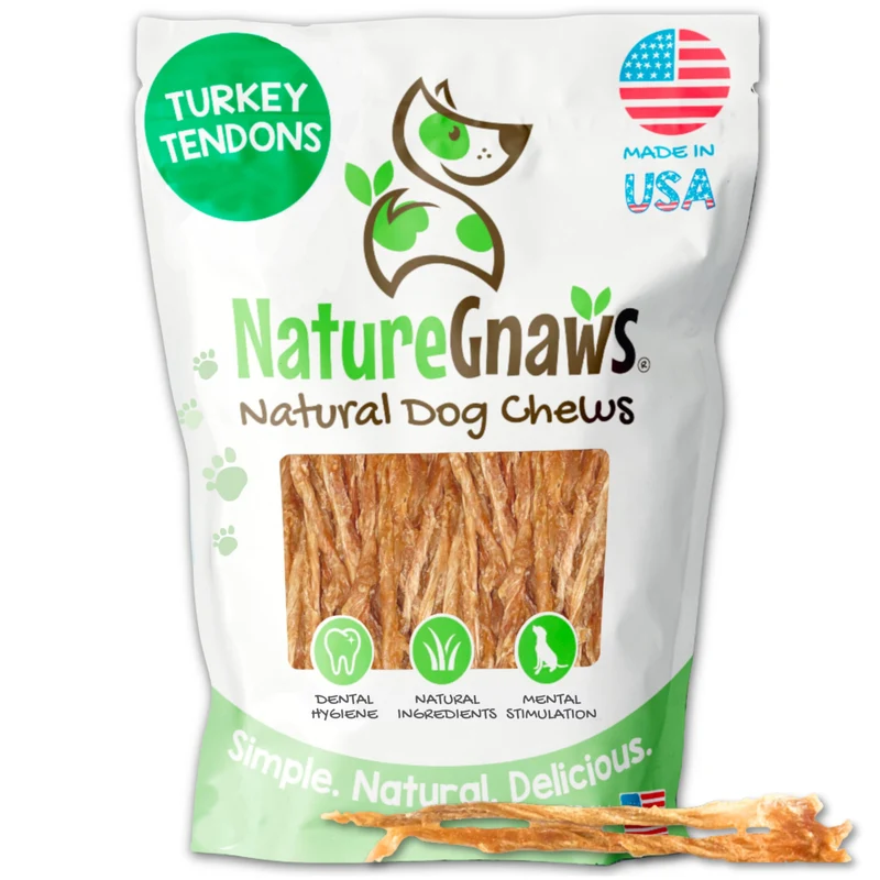 Nature Gnaws Tendons de Dinde USA pour Chiens (4 oz) – Friandise Naturelle Sans Céréales, Récompense pour Petits, Moyens et Grands Chiens