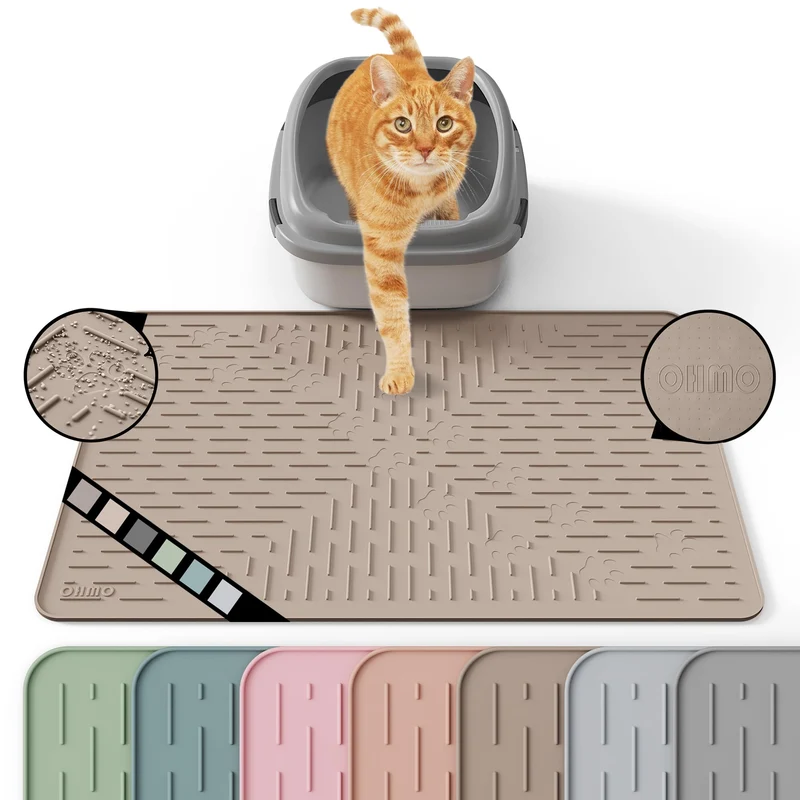 OHMO Tapis Litière Chat - Silicone Premium, 23,5x16 cm, Étanche et Facile à Nettoyer