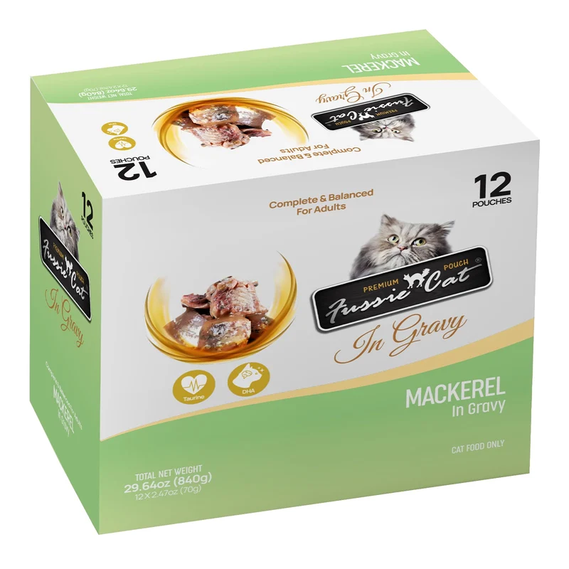 Fussie Cat Premium Maquereau en Sauce – Poches Faciles, Alimentation Complète pour Chats Adultes