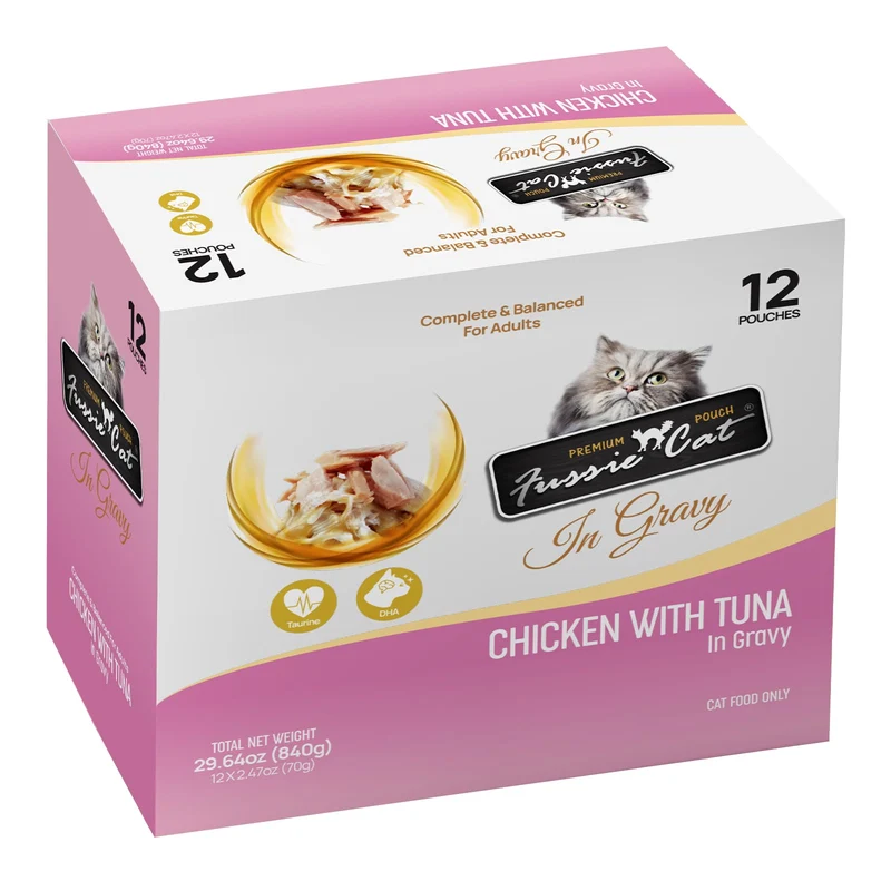 Fussie Cat Premium Poulet et Thon en Sauce — Sachets 2,47 oz (Pack de 12)