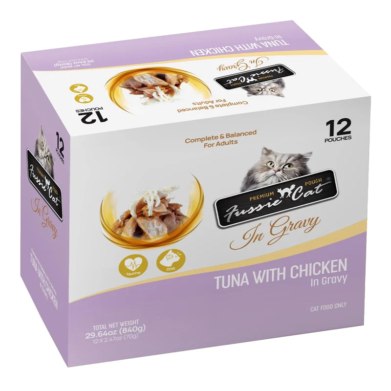 Fussie Cat Premium Thon et Poulet en Sauce – Sachets Humides pour Chat Adulte
