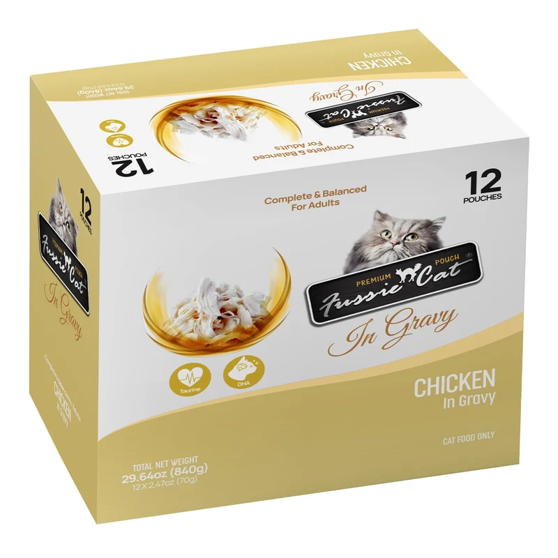 Fussie Cat Premium Poulet en Sauce 2,47 oz (Pack de 12) – Repas humide complet pour chat adulte