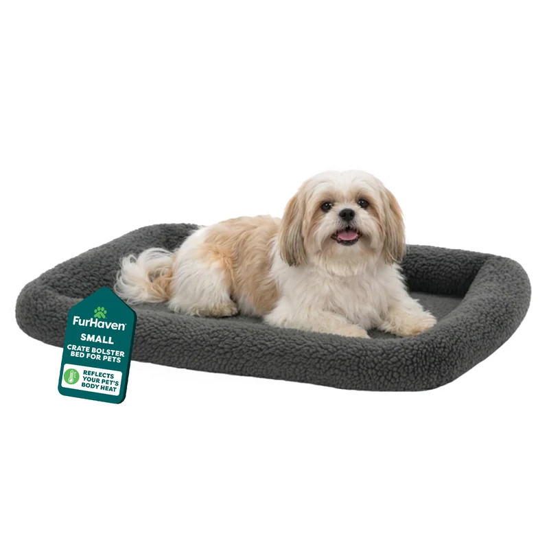 Furhaven Coussin de caisse pour petits chiens et chats – Lavable à 100% – Sherpa Fleece gris, Petit