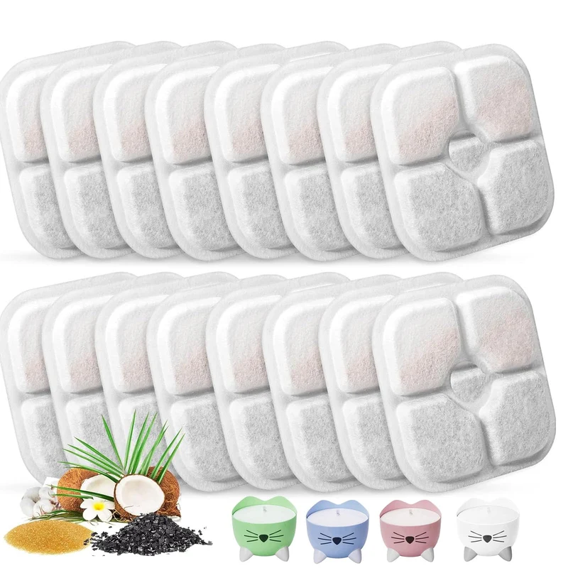 Porens Filtres de Fontaine pour Chat 2,5 L – Motif Moustaches (Pack 16)