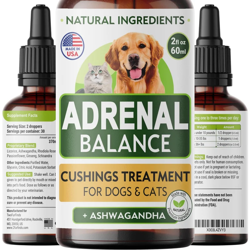 TwoFurFinds Adrenal Balance pour chiens et chats – Gouttes d’équilibre hormonal (2 oz)
