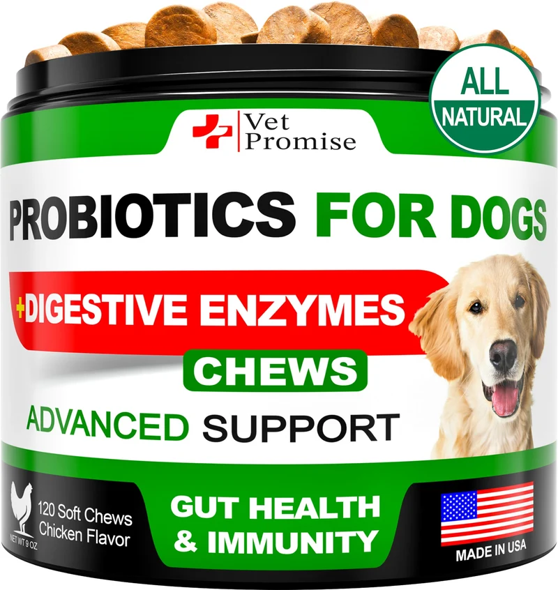 Vet Promise Probiotiques pour Chiens – Santé digestive, peau et immunité | 120 bouchées