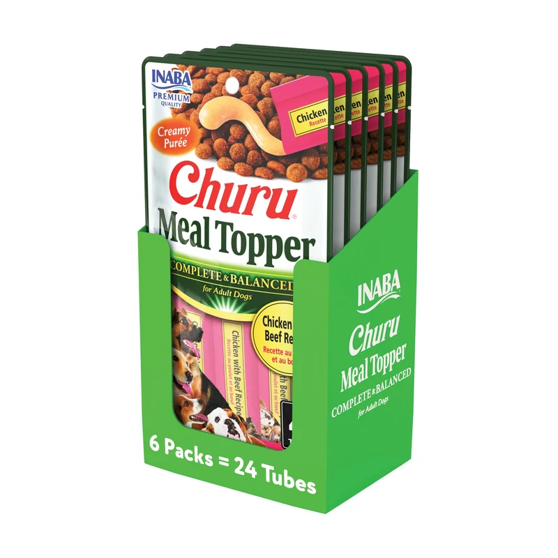 INABA Churu Meal Topper pour Chiens – Purée Crème Complète (Poulet et Bœuf), Sans Céréales, 24 Tubes