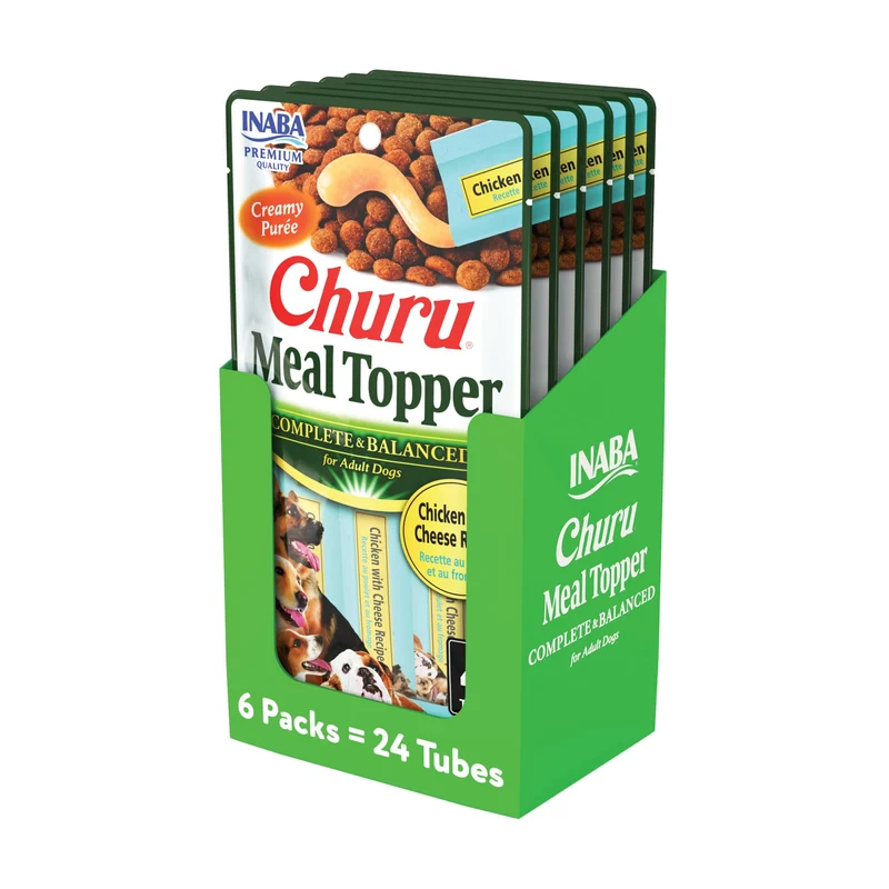 INABA Churu Meal Topper pour chiens – Purée crémeuse sans céréales, 24 tubes Poulet et Fromage
