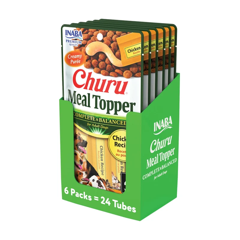 INABA Churu Meal Topper pour Chiens – Poulet, Purée Crémeuse, Complet et Équilibré, Tube de 0,5 oz, 24 Tubes (4 par Pack)