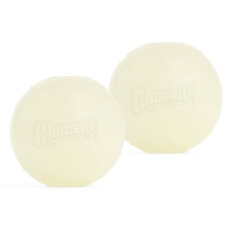 Chuckit! Balle lumineuse qui brille dans le noir – Jouet pour chien, taille moyenne, pack de 2 (diamètre 6,4 cm)