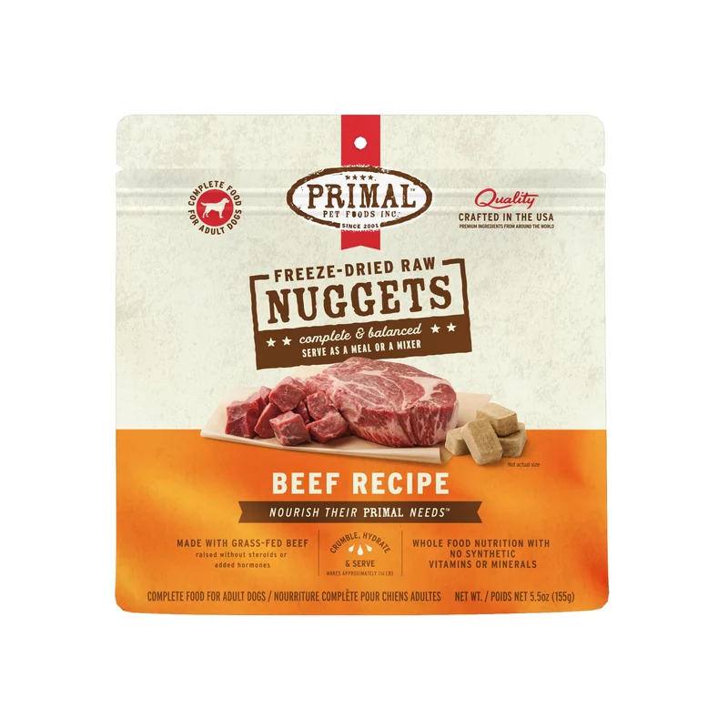 Primal Freeze Dried Raw – Nuggets Boeuf pour Chiens, Repas Complet Sans Céréales, 5,5 oz