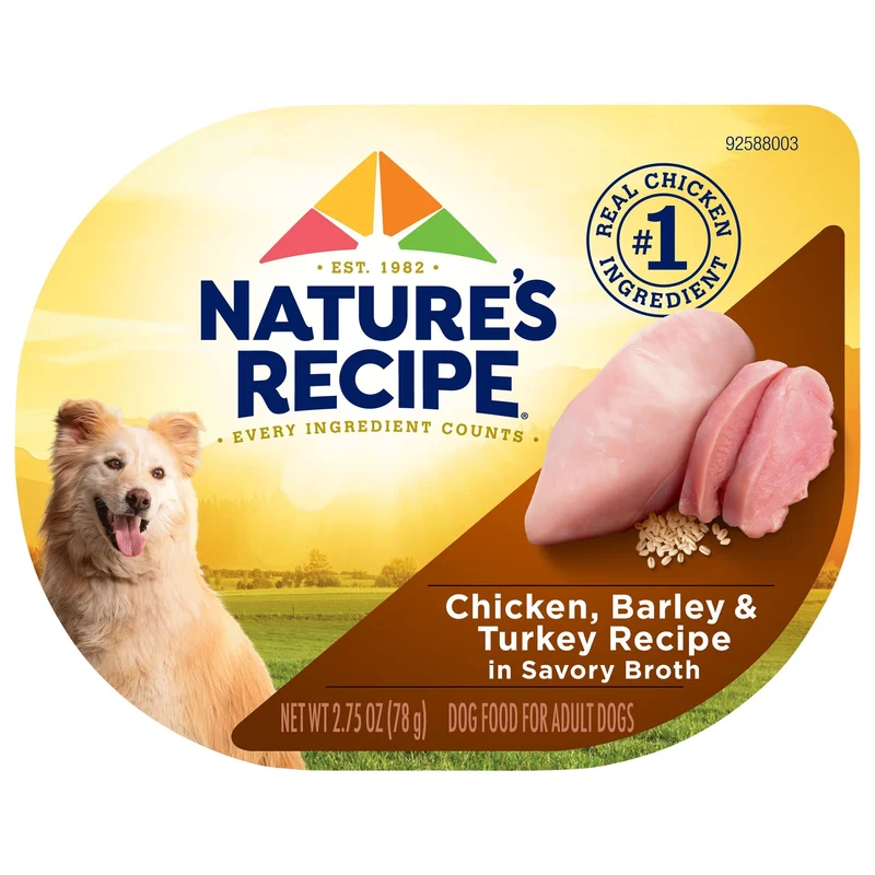 Nature's Recipe Poulet, Orge et Dinde en Bouillon Savoureux – Aliment humide pour chien adulte, 12 portions de 2,75 oz