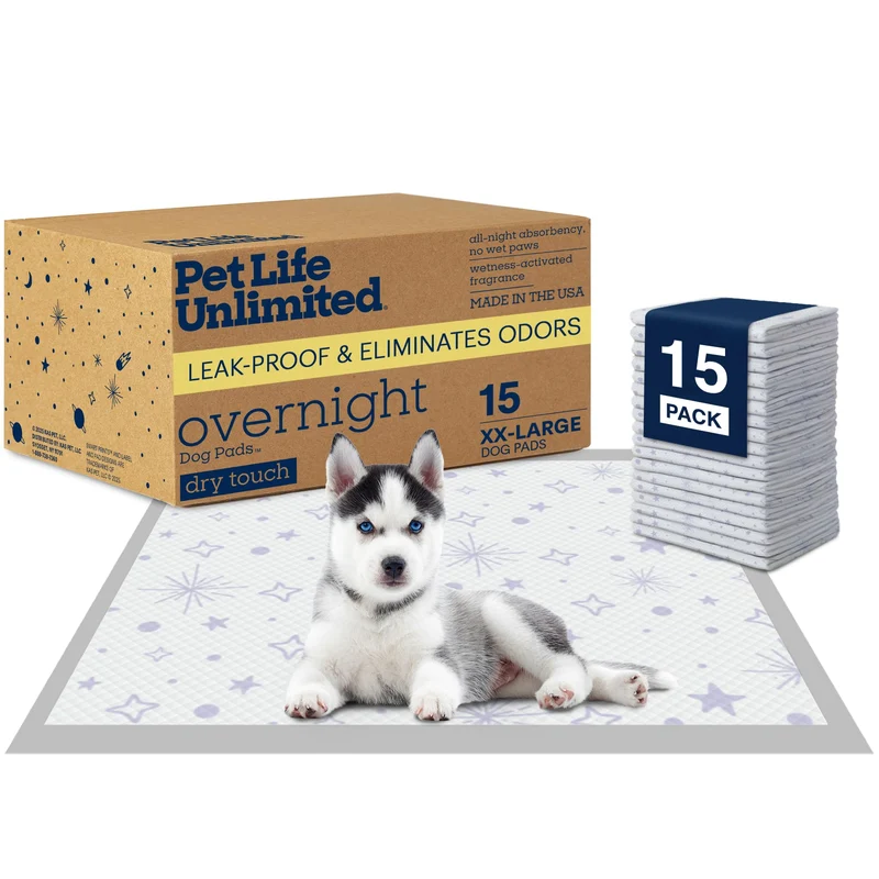 Pet Life Unlimited Tapis-pipi XXL Nuit pour Chiens – 30 x 36 po, 15 unités, Absorption élevée & Parfum Jasmin Miel, Fabriqué aux États-Unis