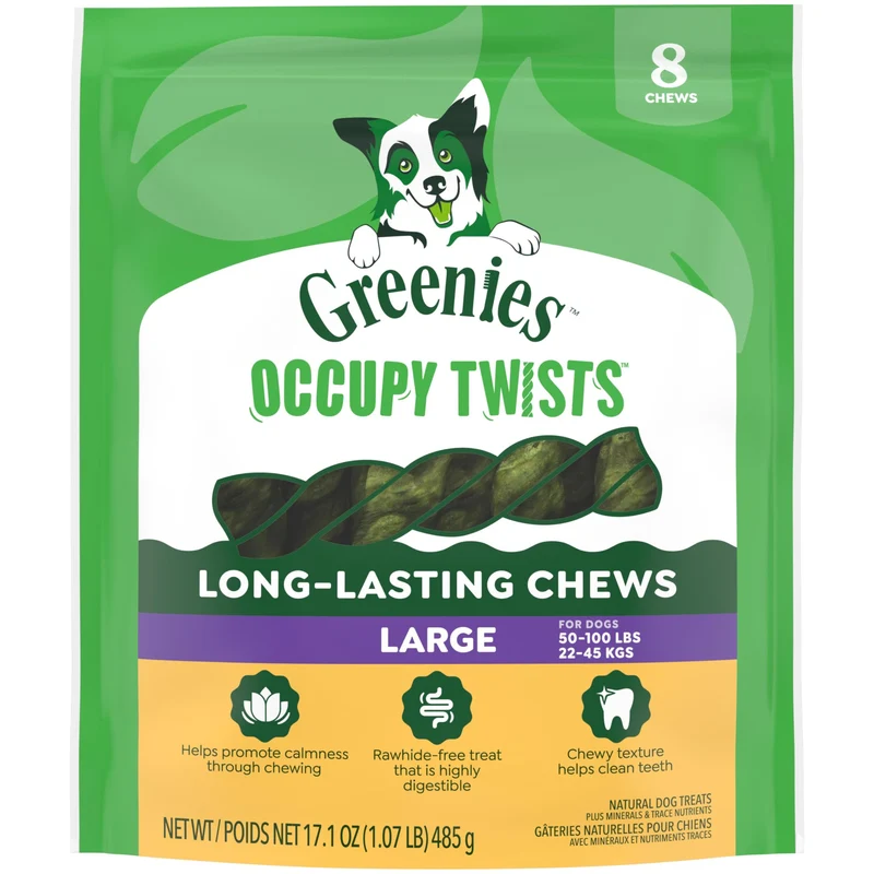 Greenies Occupy Twists – Friandises naturelles pour chiens grande taille au poulet, longue durée