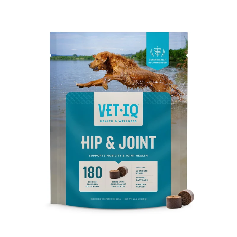 VetIQ Gommes Hip & Joint pour chiens – 180 friables goût poulet, MSM et Krill