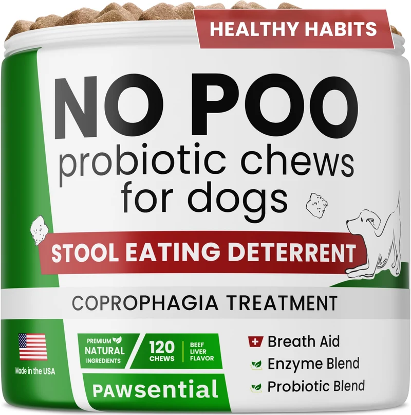 Pawsential – Friandises anti-coprophagie pour chiens, probiotiques & enzymes digestives – 120 comprimés (Foie de bœuf) – Fabriqué aux États-Unis