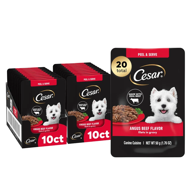 Cesar Filets en Sauce Angus Boeuf – Poches Mini 50 g, Lot de 20