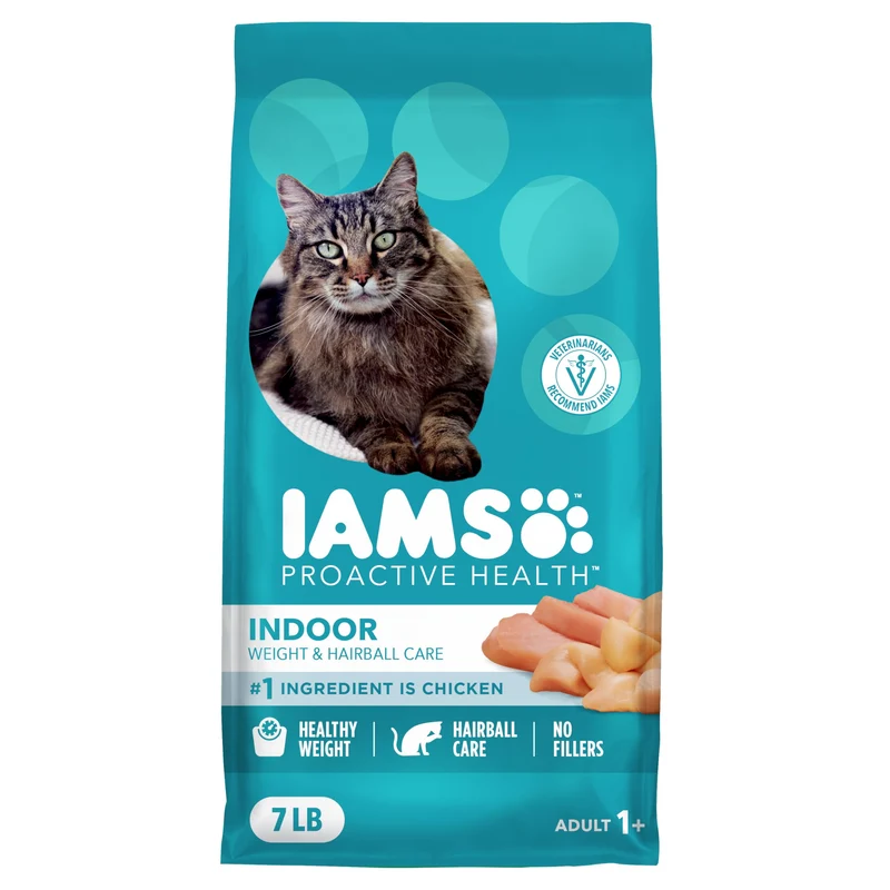 IAMS Proactive Health – Nourriture Sèche pour Chats d’Intérieur – Contrôle du Poids et Boules de Poils, Poulet Réel, 3,2 kg