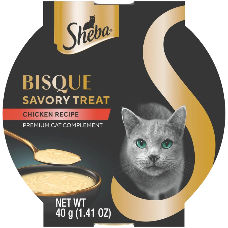 Sheba Bisque Lickable – friandises pour chats au poulet, toppers de repas 1,4 onces, boîte de 14