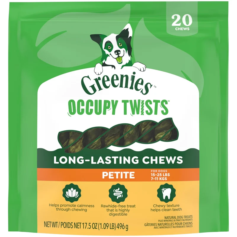 Greenies Occupy Twists – Friandises Naturelles pour Chiens, Taille Petite, Saveur Poulet, Longue Durée, Lot 17,5 oz, 20 pièces