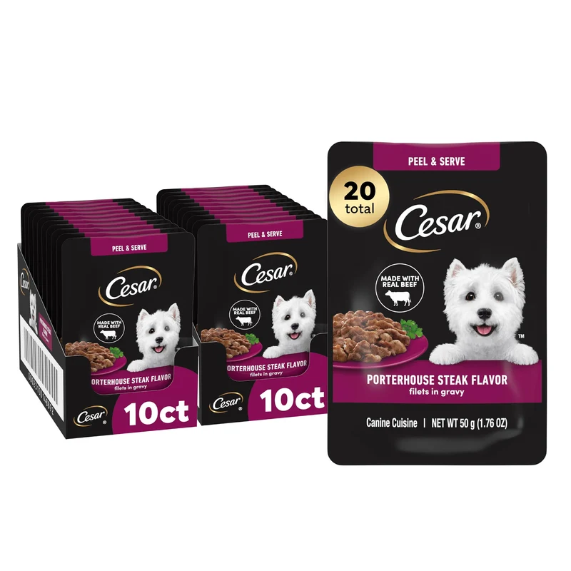 Cesar Filets en Gravy Porterhouse Steak – Poches mini 50 g (1,76 oz), 20 unités