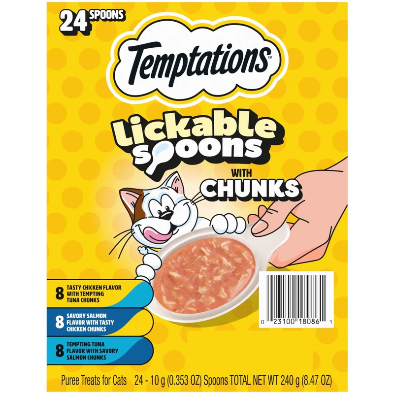 Temptations Cuillères à Lécher — Friandises Humides pour Chats Adultes, Lot 24 Cuillères