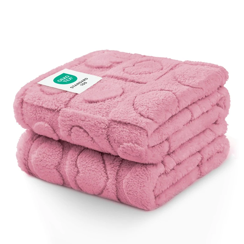 Luciphia | Lot de 2 couvertures pour petit chien – 76x52 cm (30x20 po), lavables, velours double-face rose