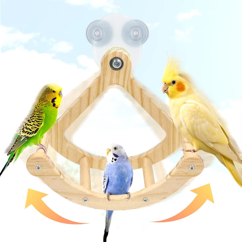 Jevnd – Perchoir Balancier pour Oiseaux (Fenêtre et Cage) en Bois Naturel