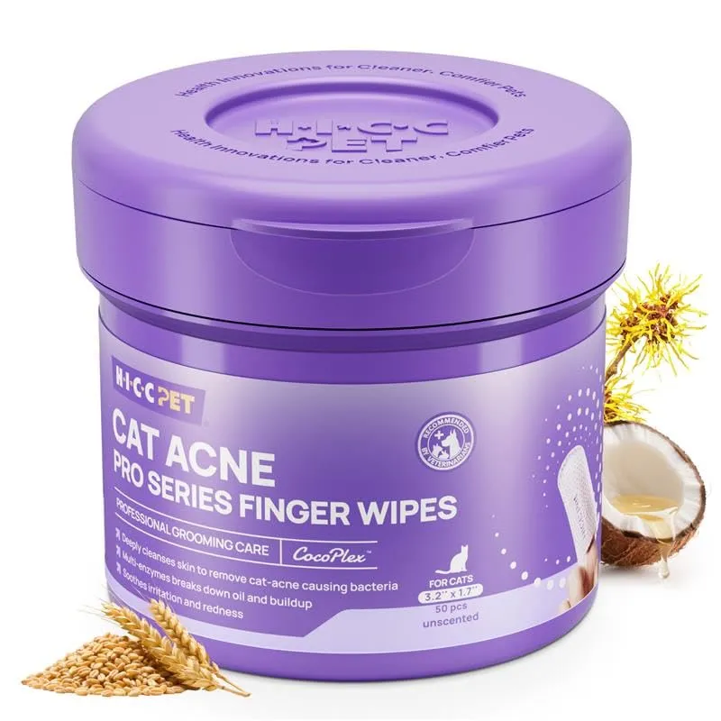 HICC PET Lingettes Menton Chat – Acné féline et pores propres, sans rinçage