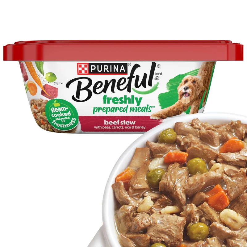 Beneful Repas Frais Préparés – Ragoût de bœuf avec pois, carottes, riz et orge – Lot de 8 pots 10 oz