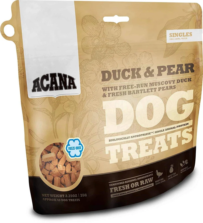 ACANA Singles Ingrédients Limités Canard et Poire – Friandises Lyophilisées Sans Céréales pour Chien, 3,25 oz