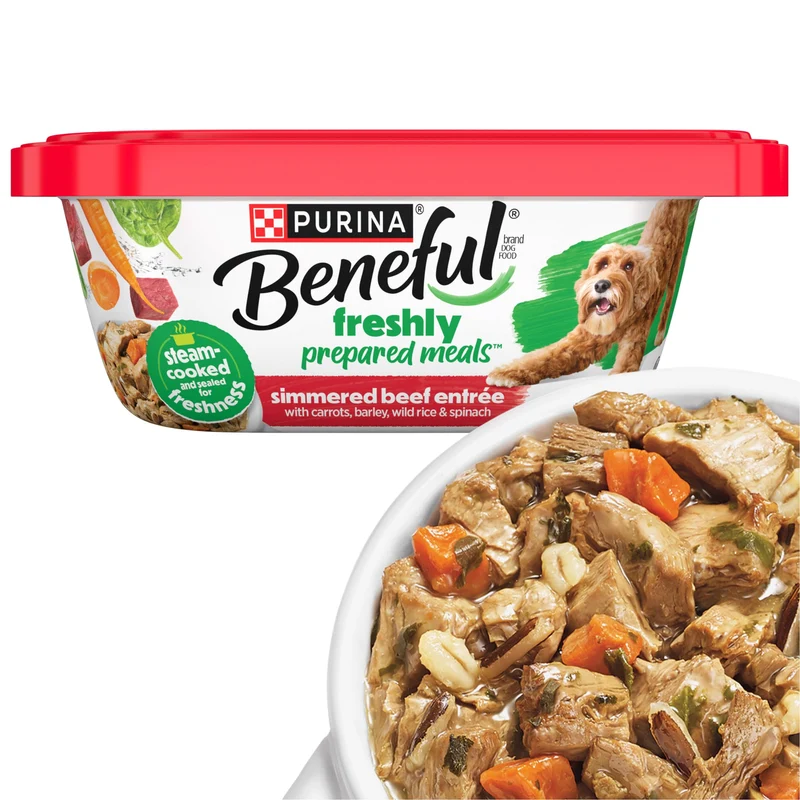 Purina Beneful – Repas frais pour chien: Simmered Beef Entree avec Carottes, Orge, Riz Sauvage et Épinards – Pack de 8 pots 10 oz