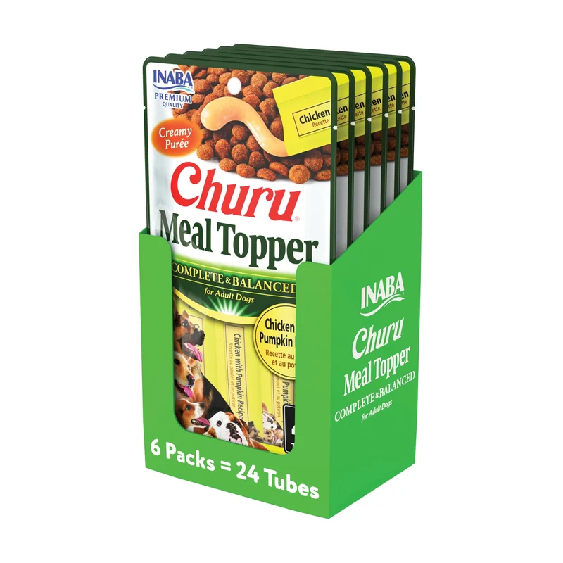INABA Churu Garniture Repas pour Chiens – Poulet et Potiron, Purée Crèmeuse, Tube 0,5 oz (24 tubes)